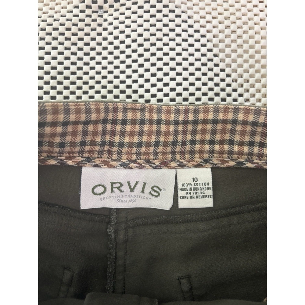 Orvis Womens Olive Green Cotton Moleskin Pants High Rise Plaid Lined Size 10 - Picture 4 of 12